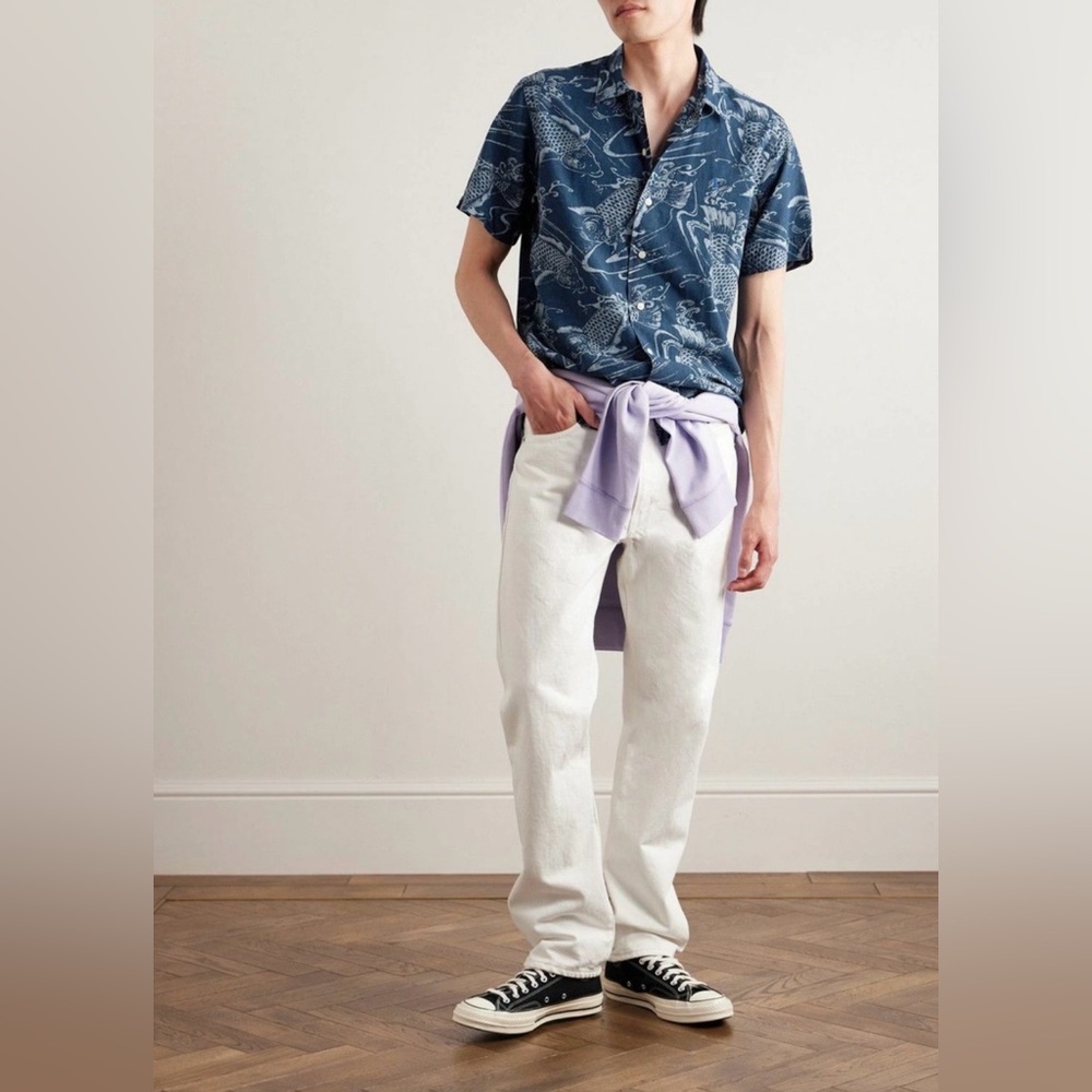 Polo Ralph Lauren Slim-Fit Navy Koi Fish‎ Print Button Up Shirt Preppy Nautical